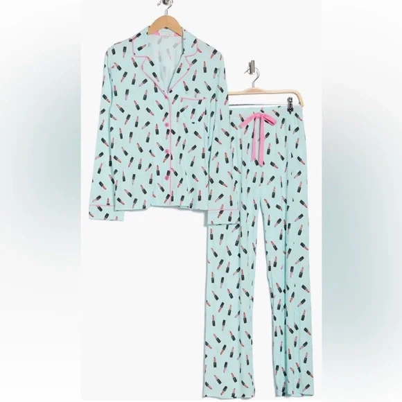 PJ Salvage Lipstick Long Sleeve Pajama Set in Mint NWT Size Large - Picture 3 of 6